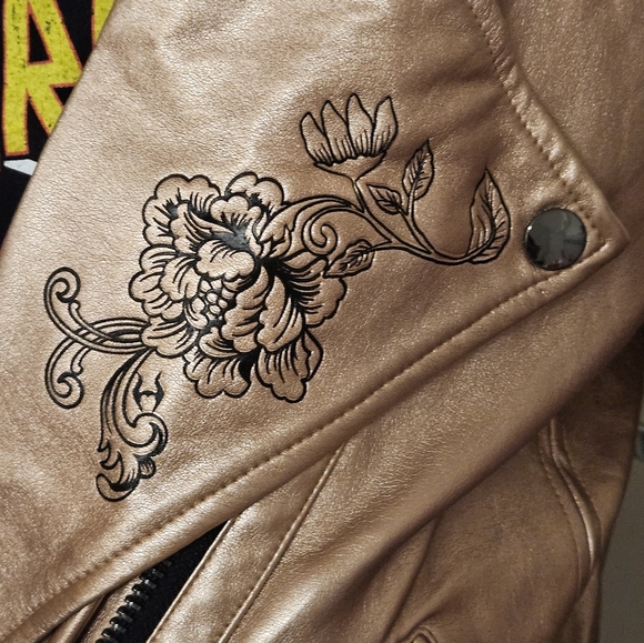 DISNEY Maleficent Sleeping Beauty rose gold faux leather jacket Med.see photos - Picture 5 of 16